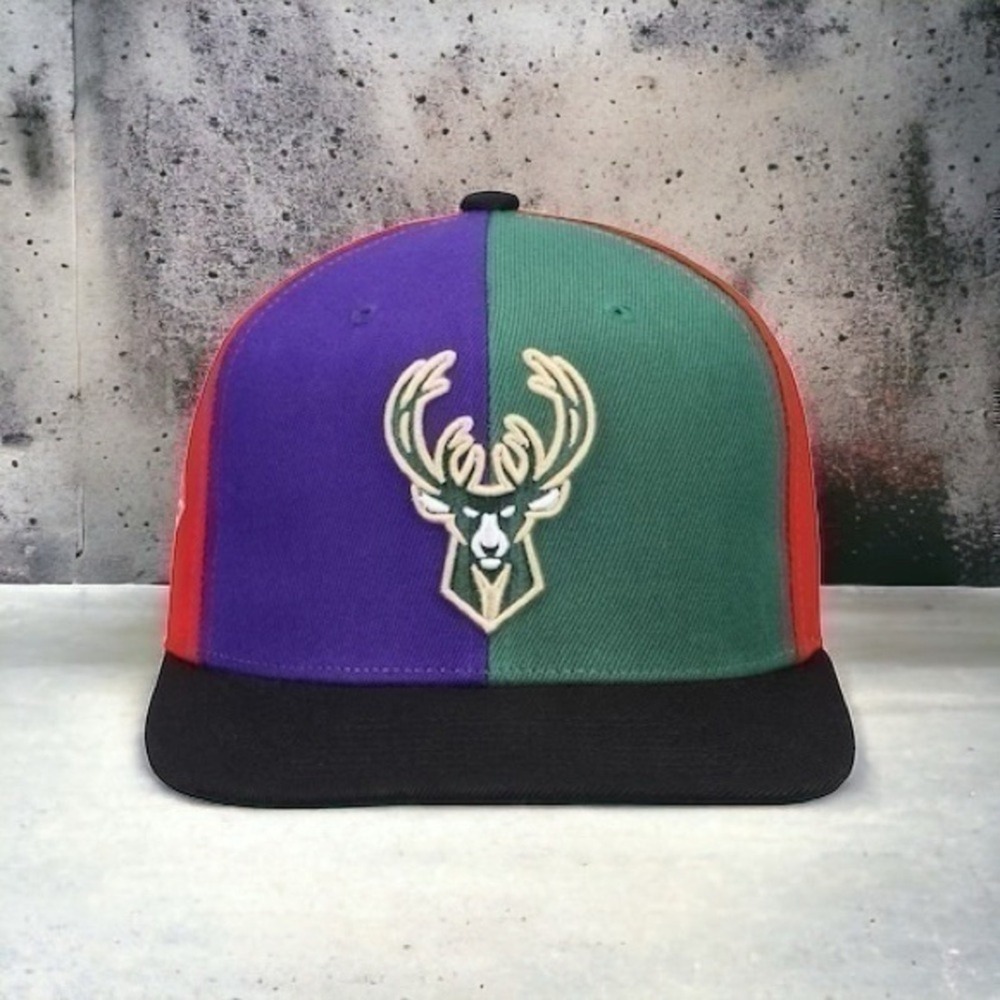 Milwaukee Bucks Mitchell & Ness x Lids Team Era Pinwheel Stripe Snapback Hat NEW - Picture 16 of 16